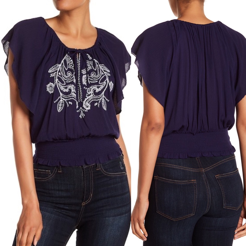Parker Navy Floral Stitched Top